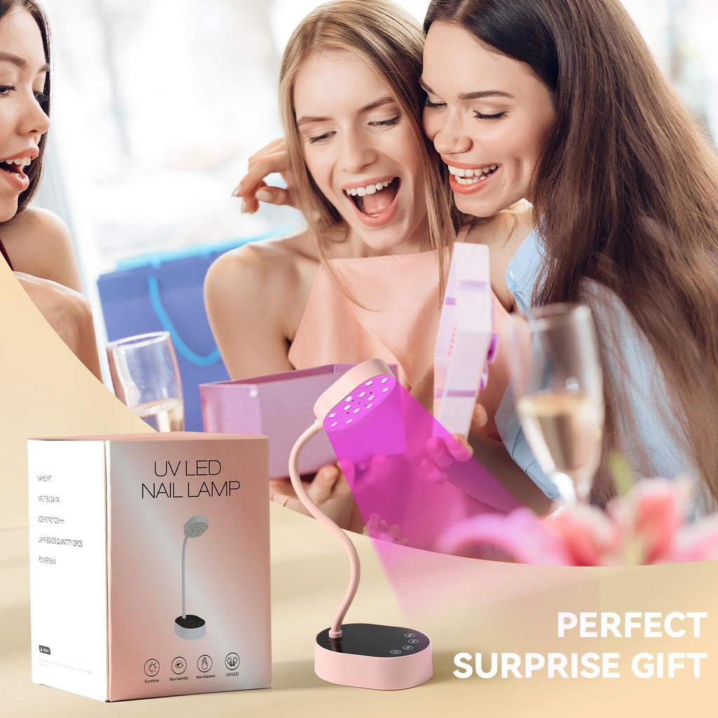 AORAEM UV Nail Lamp | Gooseneck Mini 36W Rechargeable LED, 4 Timers & Auto Sensor, Pink