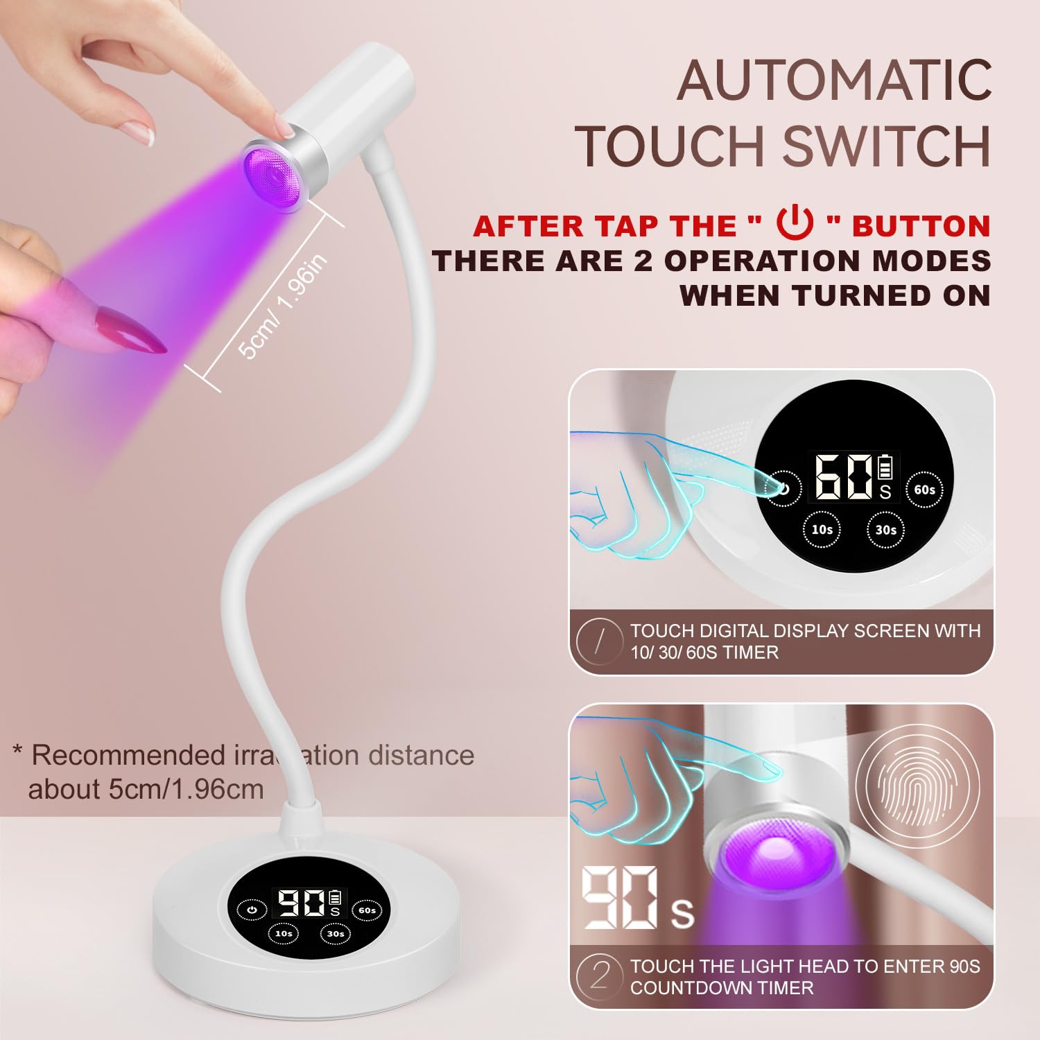 AORAEM UV LED Nail Lamp – Rechargeable Gooseneck 12W Quick Cure with 4 Timers & Auto Sensor