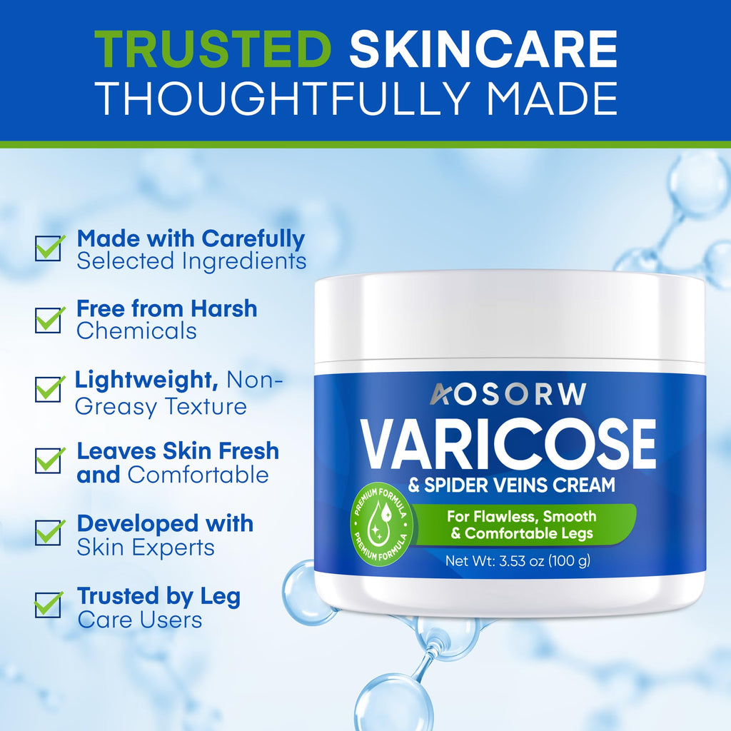 AOSORW Varicose & Spider Veins Cream – Natural Leg Vein Support, 3.4 Fl Oz