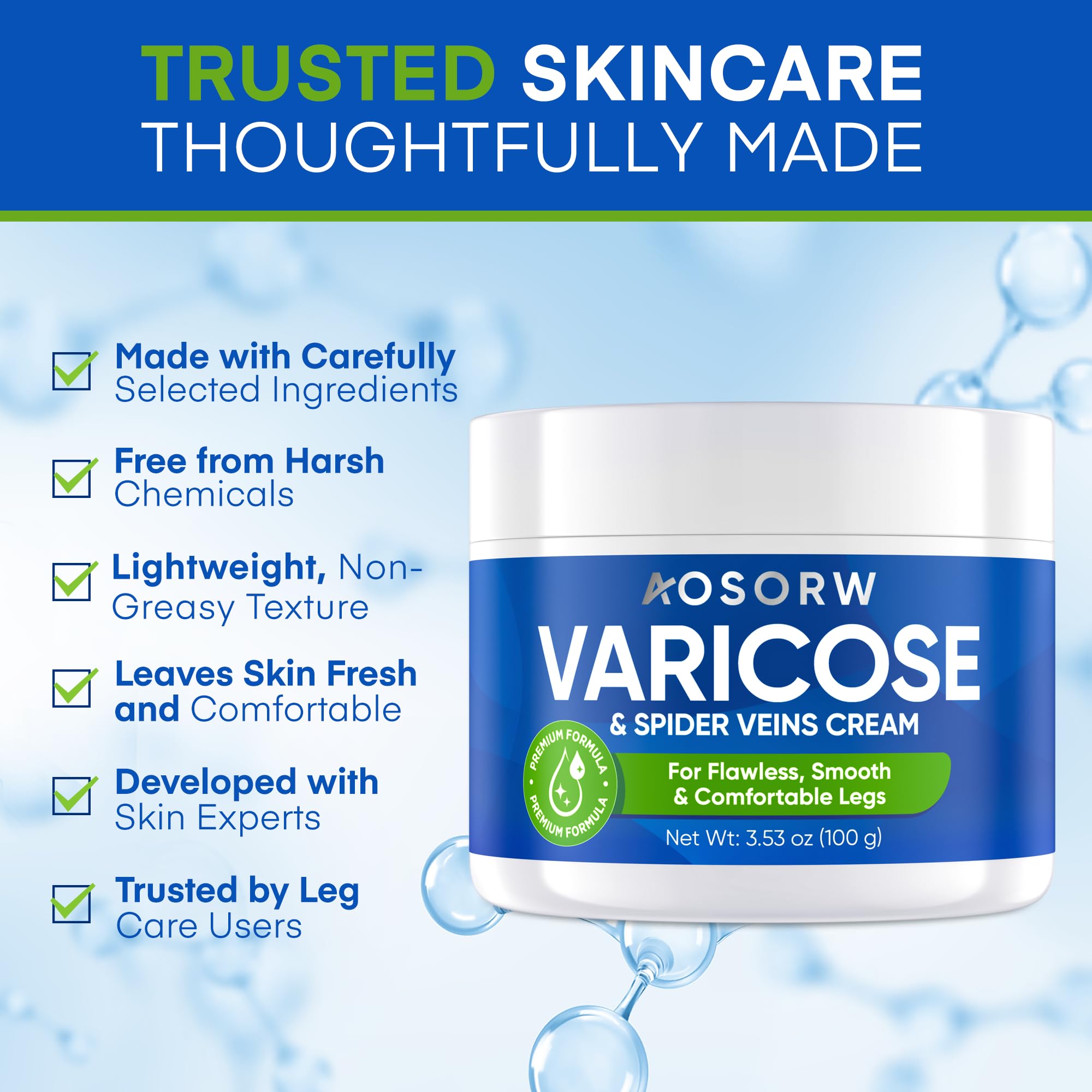 AOSORW Varicose & Spider Veins Cream – Natural Leg Vein Support, 3.4 Fl Oz