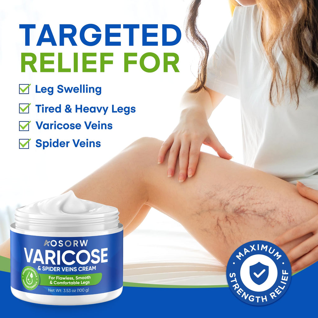 AOSORW Varicose & Spider Veins Cream – Natural Leg Vein Support, 3.4 Fl Oz