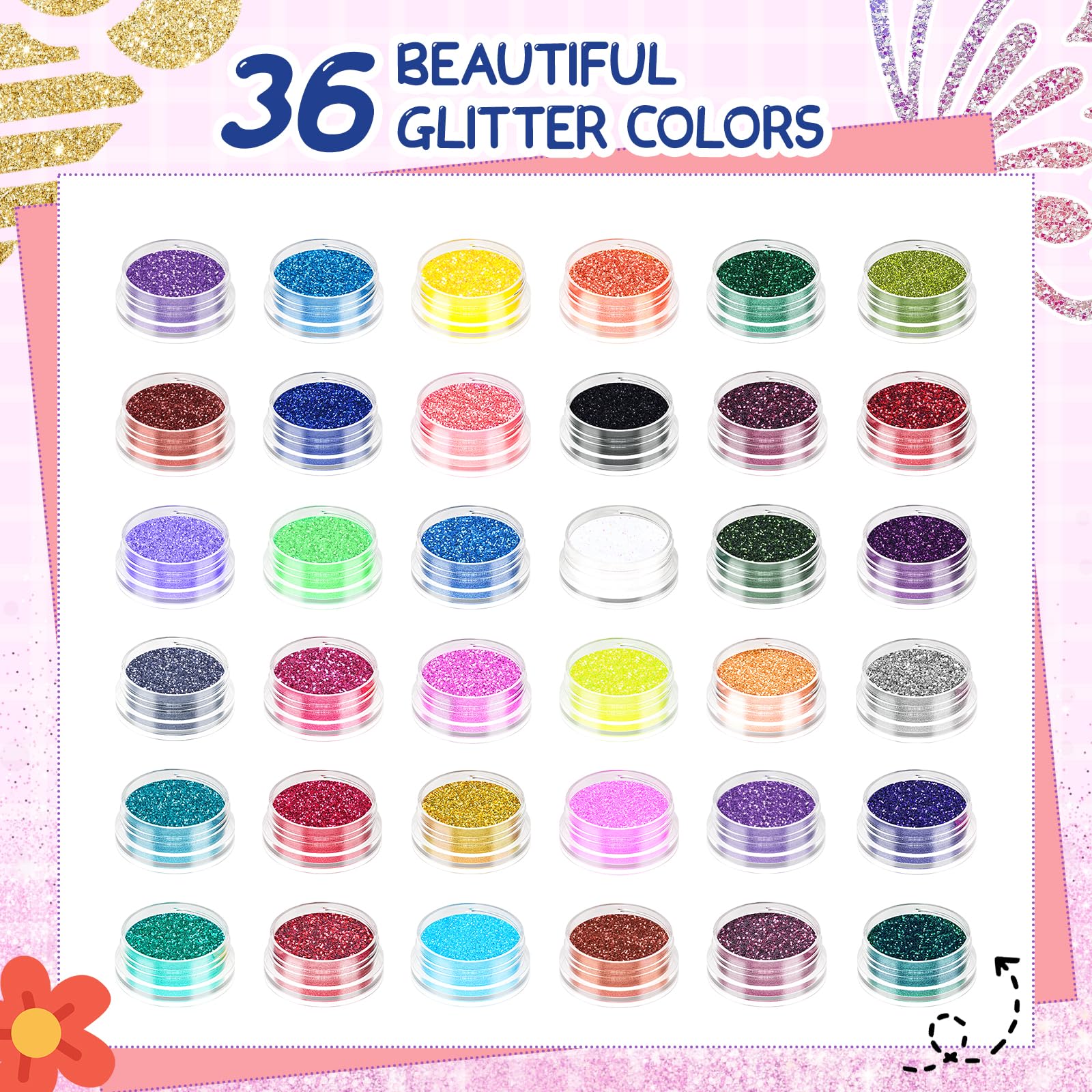 Aottom Temporary Glitter Tattoo Kit for Kids – 220 Templates, 70+ Stickers, 36 Glitter Colors, 3 Glues, 5 Brushes