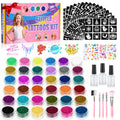 Aottom Temporary Glitter Tattoo Kit for Kids – 220 Templates, 70+ Stickers, 36 Glitter Colors, 3 Glues, 5 Brushes
