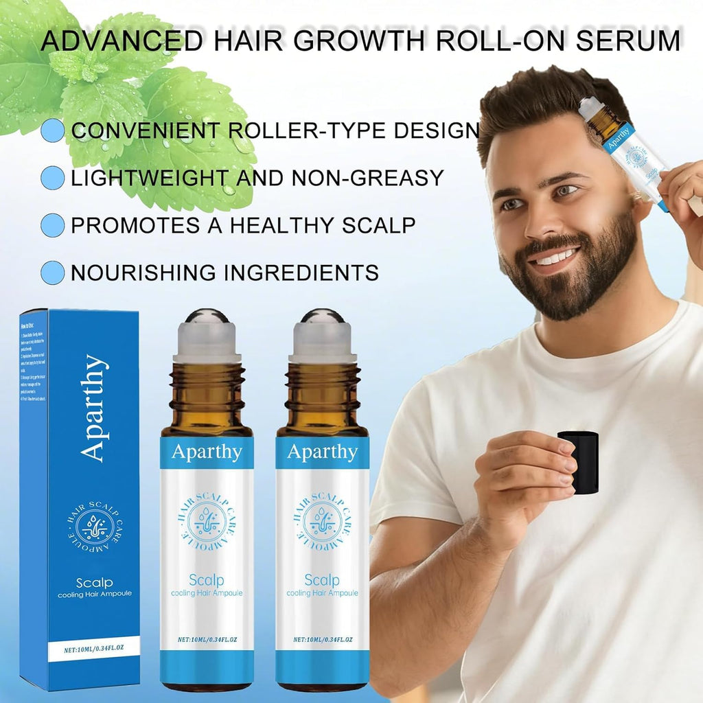 Aparthy Hair Growth Roll-On Serum – Advanced Menthol & Camellia Oleifera Seed Oil, 3-Pack, Non-Messy Rollerball for Men & Women
