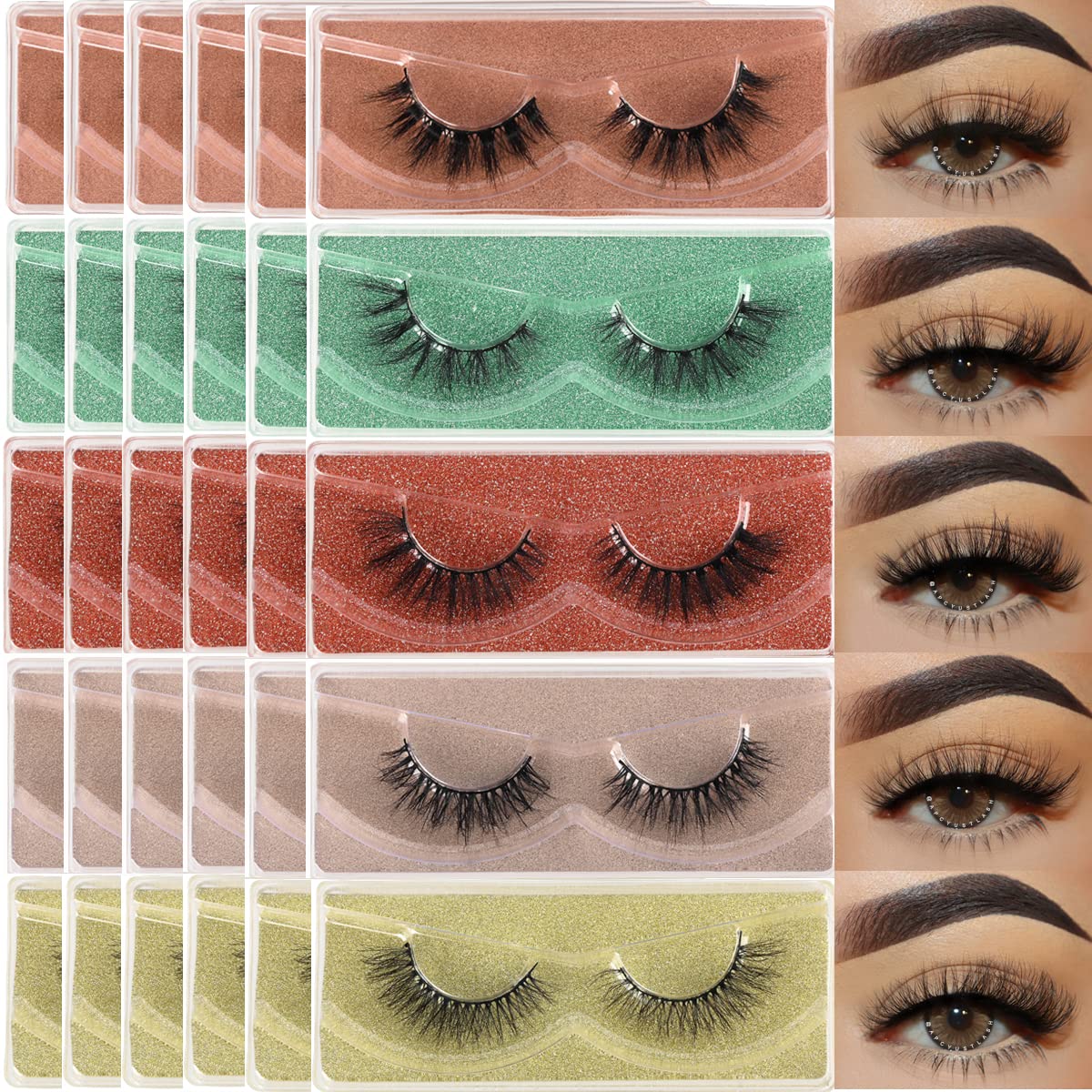 APCYUST Lashes Bulk – 30 Pairs, 5 Styles, Faux Mink Eyelashes (15mm/16mm) Wholesale