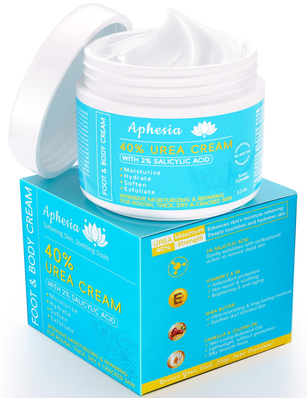 Aphesia Urea Cream 40% Maximum Strength — Foot & Body Moisturizer with Vitamin E & Salicylic Acid