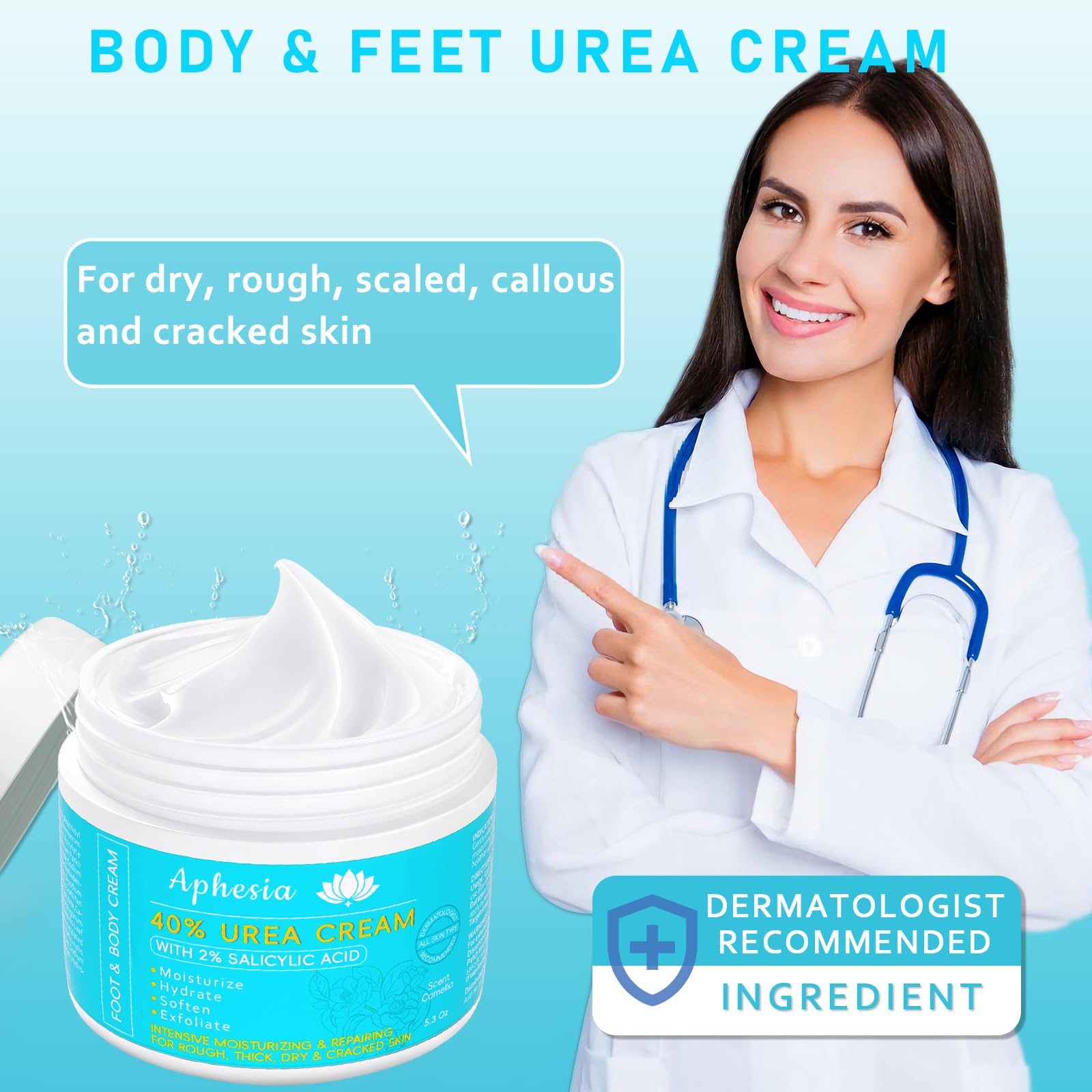 Aphesia Urea Cream 40% Maximum Strength — Foot & Body Moisturizer with Vitamin E & Salicylic Acid