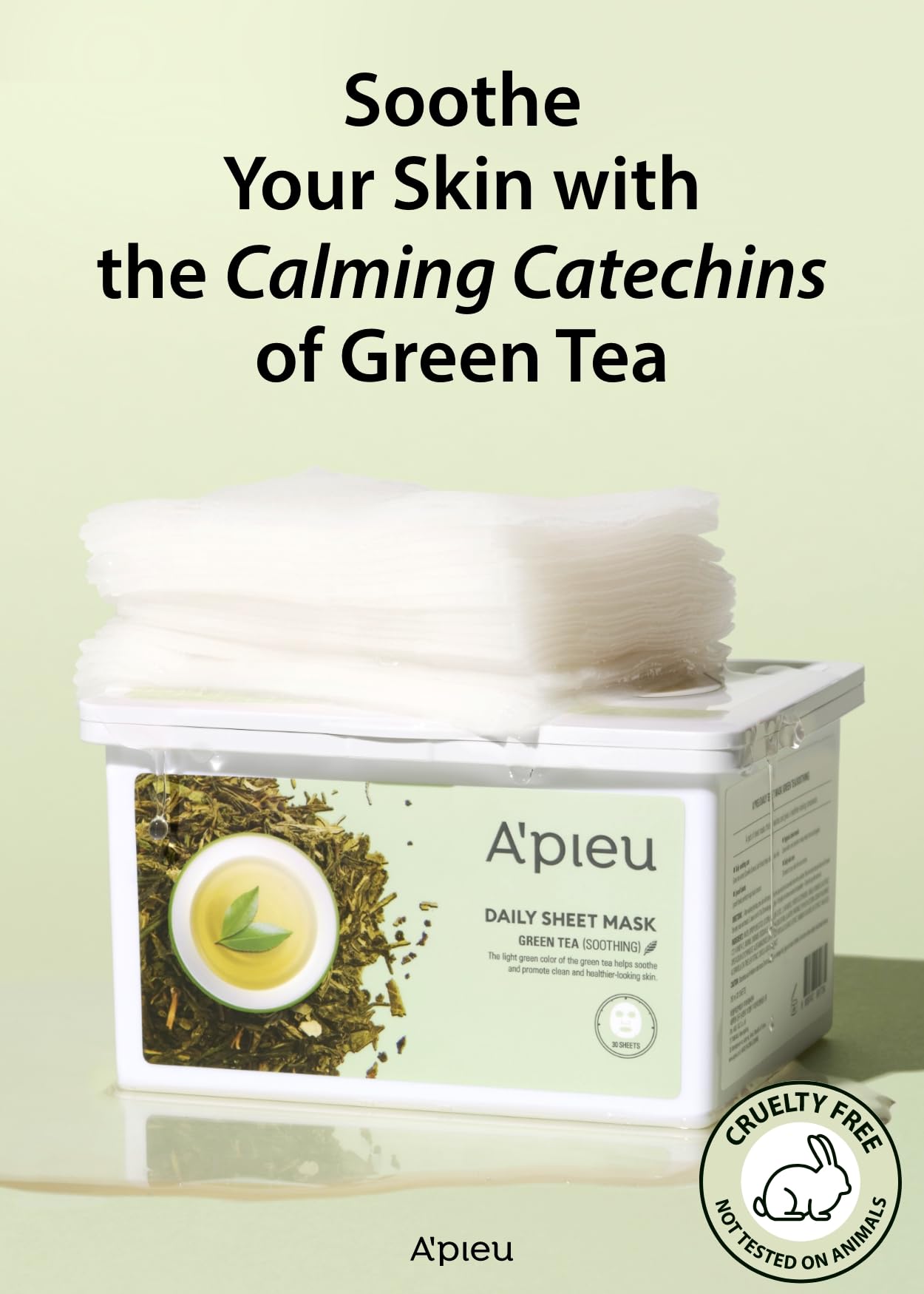 A'PIEU Daily Sheet Mask (Green Tea) – 30-Day Moisturizing Lyocell Mask for All Skin Types