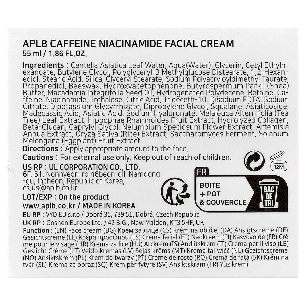 APLB Caffeine Niacinamide Facial Cream | CAFF NIAC CEN 43% | Deep Hydration, Pore Care