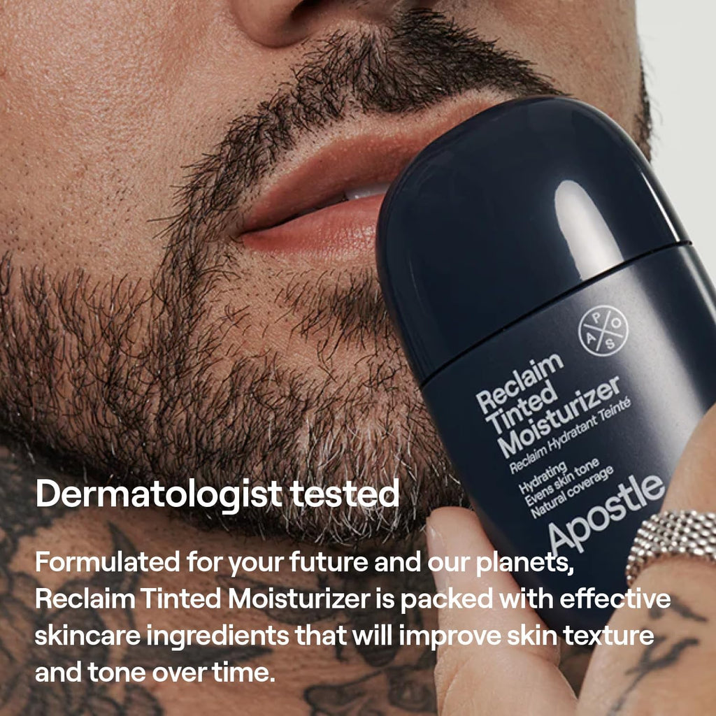 APOSTLE Reclaim Tinted Moisturizer for Men (12 Negril) – Buildable Coverage with Niacinamide & Hyaluronic Acid