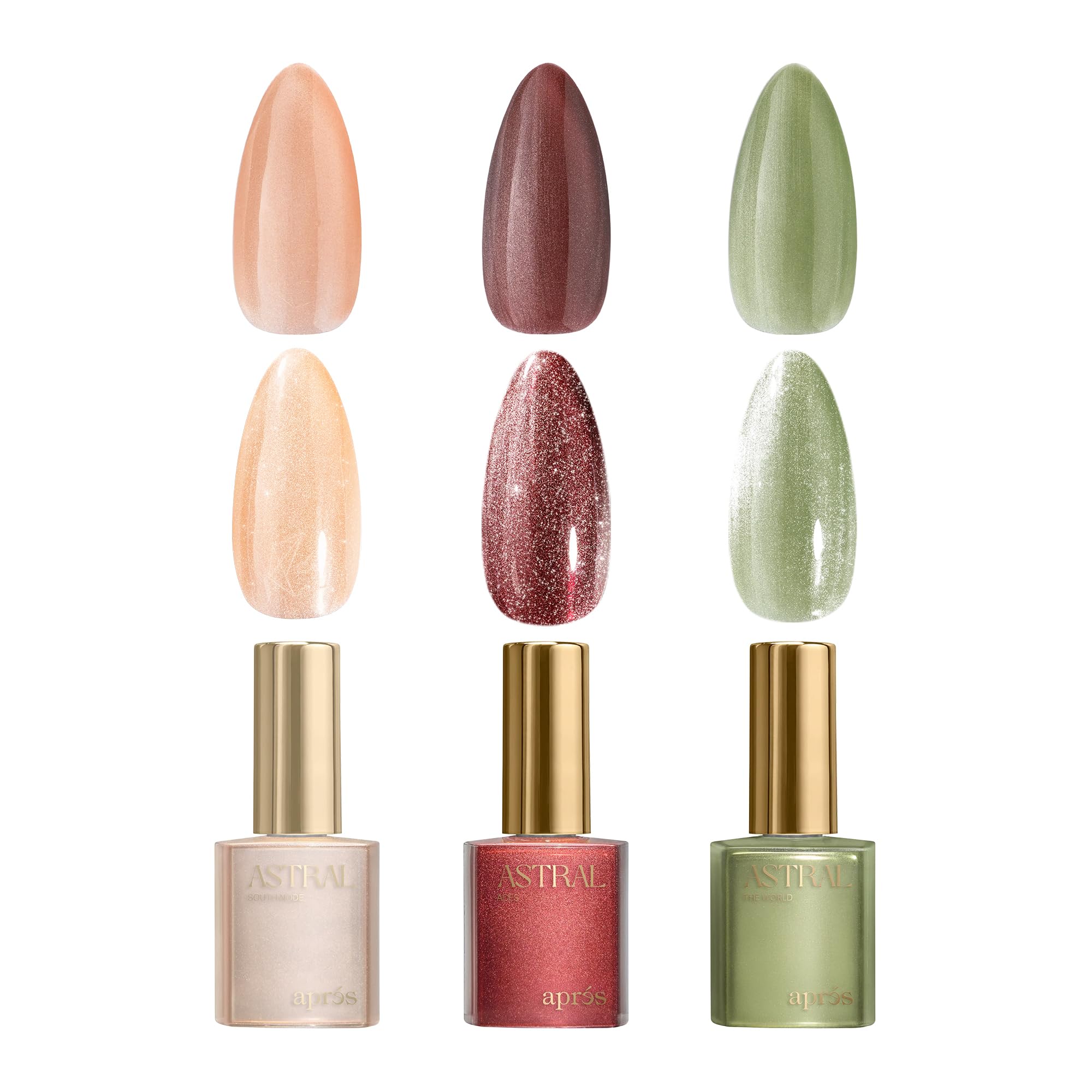 APRÉS Astral Gel Color Set — 3-Color HEMA-Free & TPO-Free Salon Gel Polish Trio (Velvet Cat Eye, Set 5)