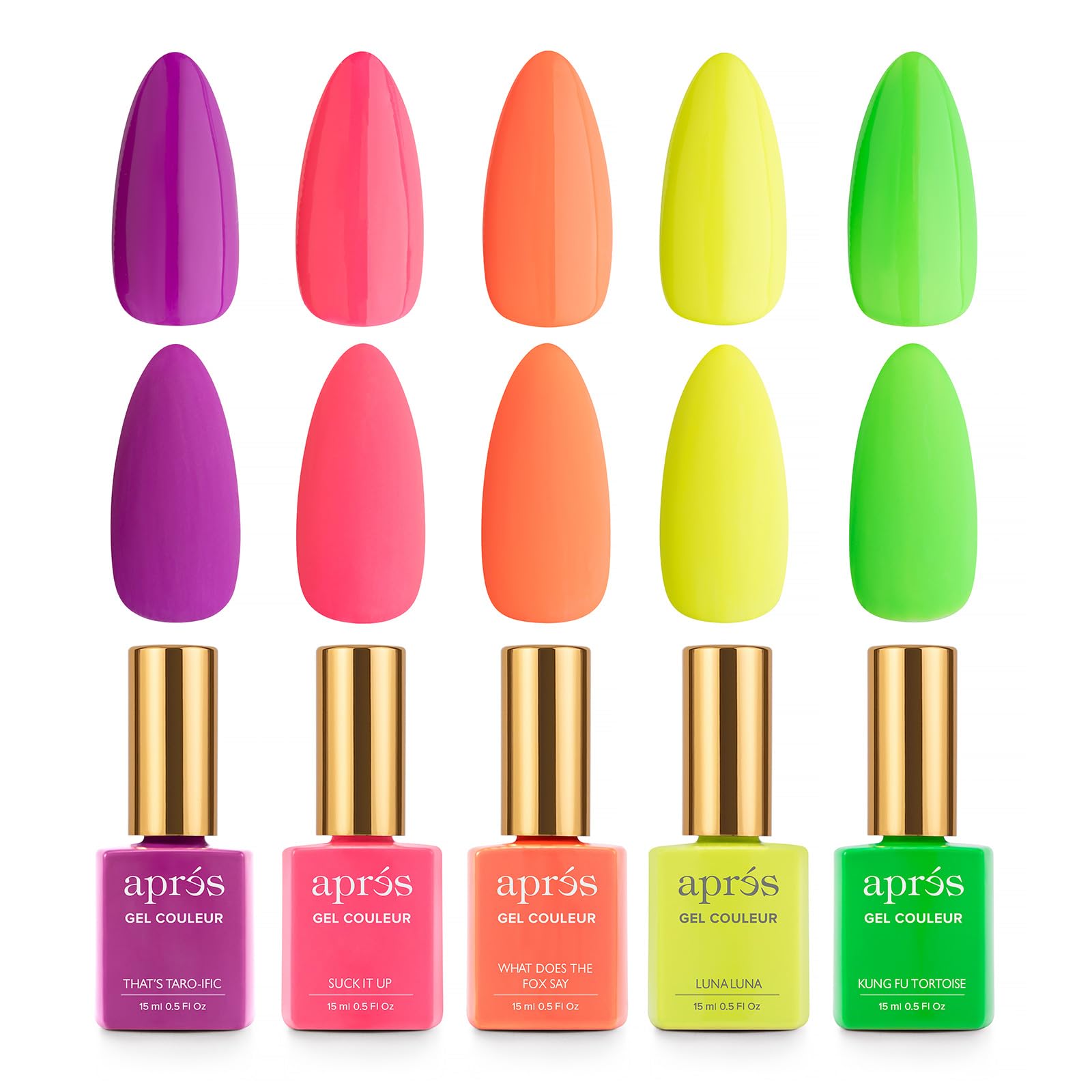 APRÉS Gel Couleur Combo Set – 5 Color Gel Polish with Brush-X, LED 30s, 2024 Edition
