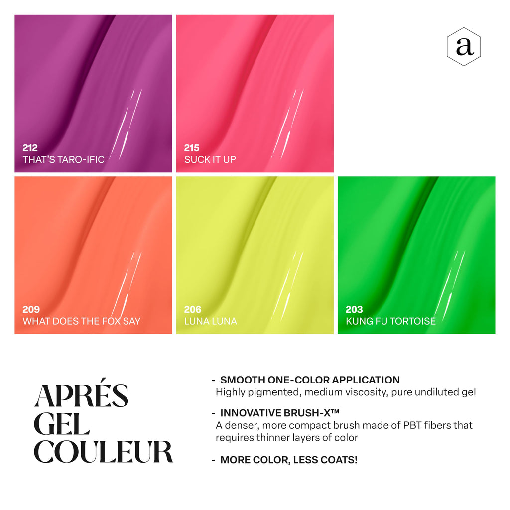 APRÉS Gel Couleur Combo Set – 5 Color Gel Polish with Brush-X, LED 30s, 2024 Edition