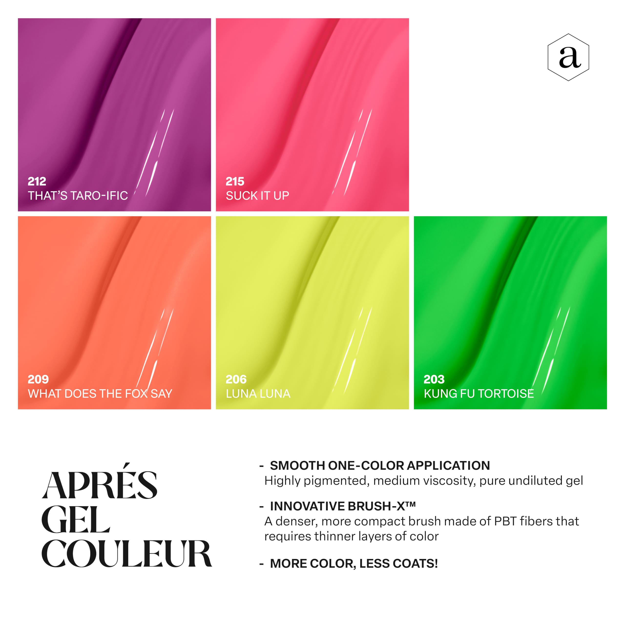 APRÉS Gel Couleur Combo Set – 5 Color Gel Polish with Brush-X, LED 30s, 2024 Edition