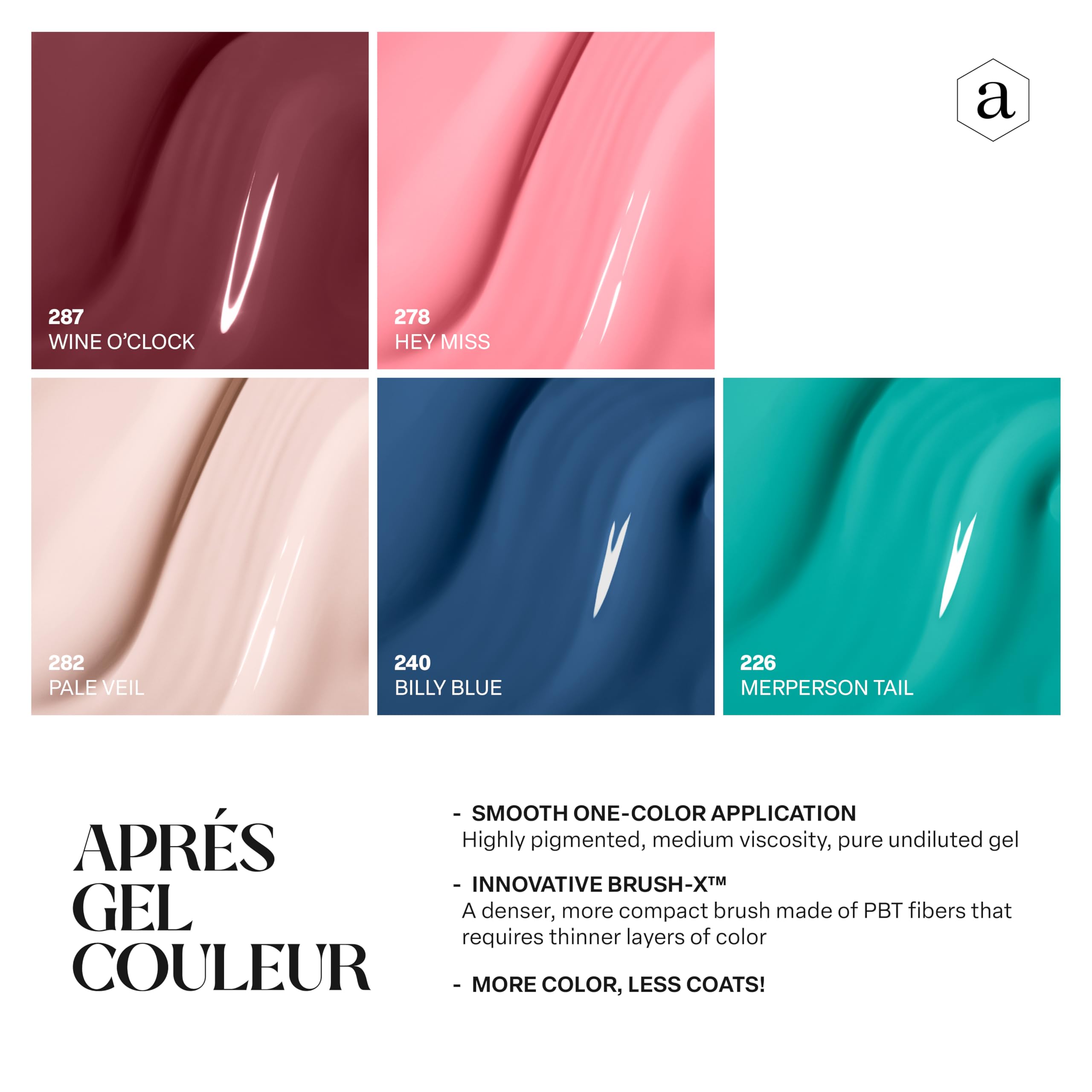 APRÉS Gel Couleur Combo Set: 5-Color Gel Polish with Brush-X – 2024 Edition (Set 10)