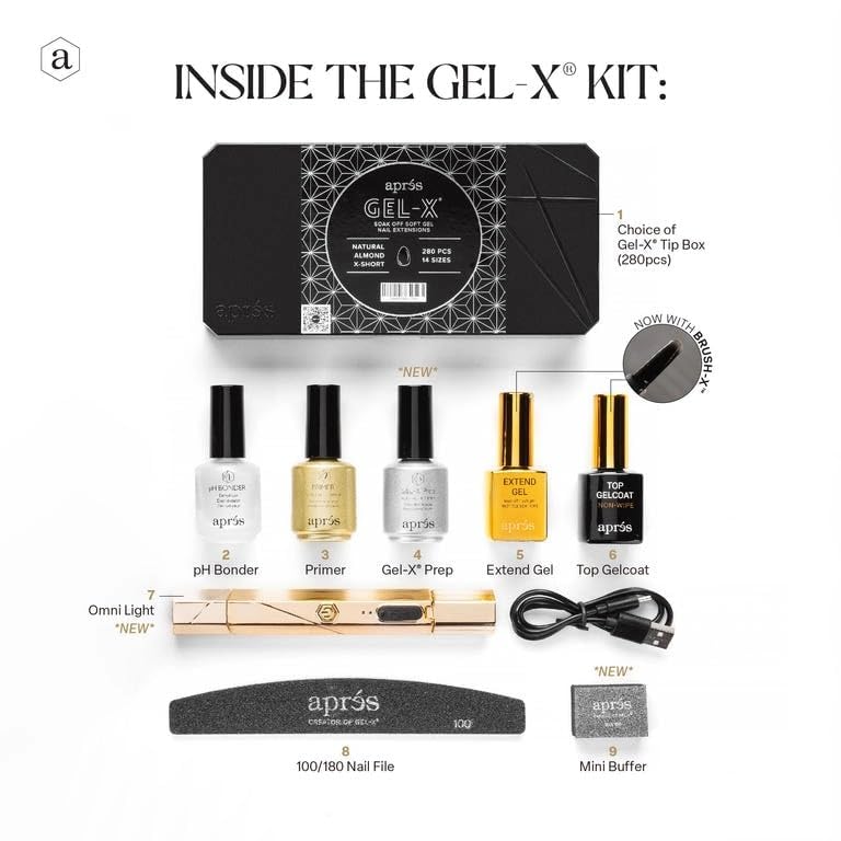 APRÉS Gel-X Nail Starter Kit — 14 Sizes with Half Sizes Included (Sculpted Coffin Short)