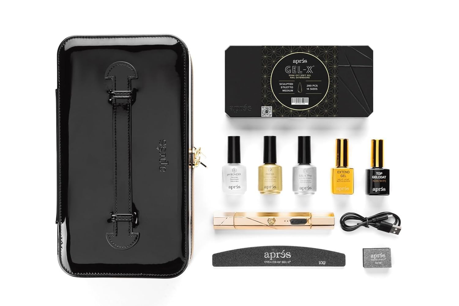 APRES Gel-X Nail Starter Kit – 14 Sizes incl. Half Sizes | Sculpted Stiletto Medium (2025 Edition)