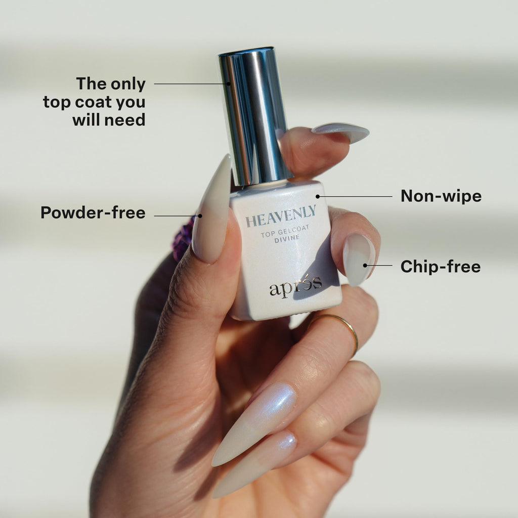 APRÉS Heavenly Top Gelcoat 15 ml – Non-Wipe Shimmer Top Coat (Blessed)