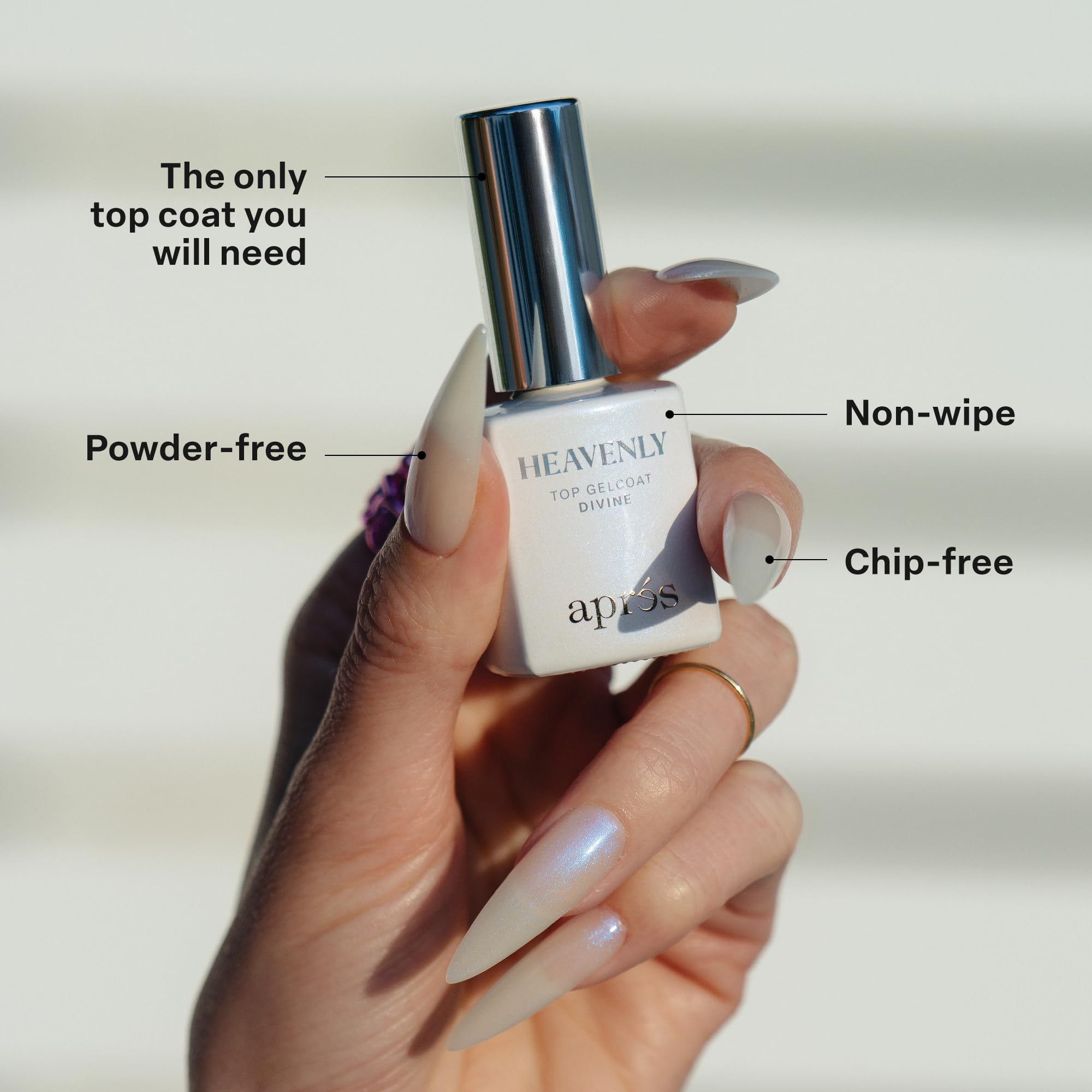 APRÉS Heavenly Top Gelcoat 15 ml – Non-Wipe Shimmer Top Coat (Blessed)