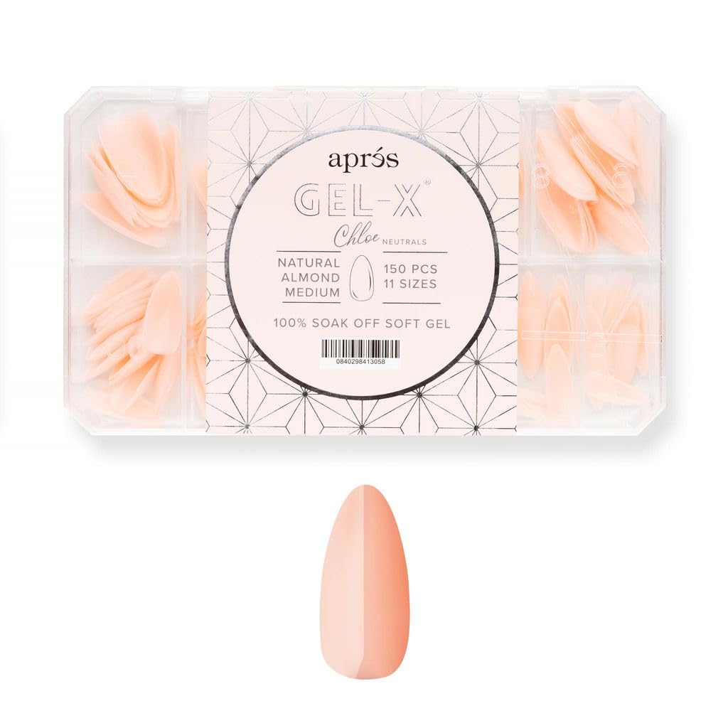 APRÉS Neutrals Gel-X Chloe Box – 150 Nail Tips, 11 Sizes 00–9, Natural Almond