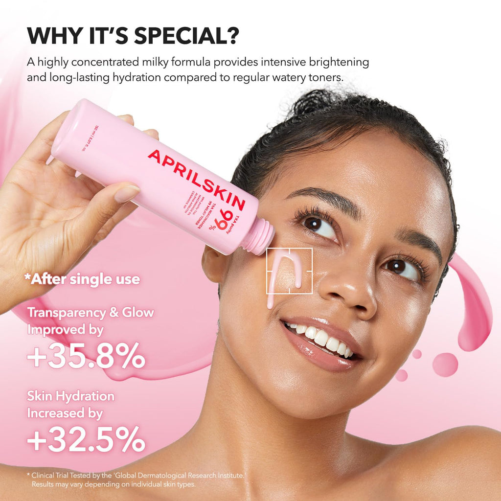 APRILSKIN TXA+Niacinamide 99 Pink Milky Toner – 99% TXA + Niacinamide 5% for Brightening, Deep Hydration | 5.07 fl oz