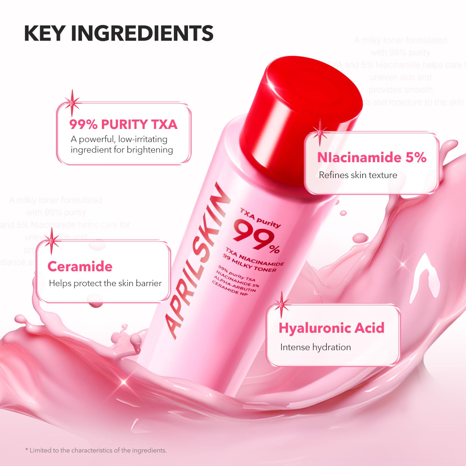APRILSKIN TXA+Niacinamide 99 Pink Milky Toner – 99% TXA + Niacinamide 5% for Brightening, Deep Hydration | 5.07 fl oz