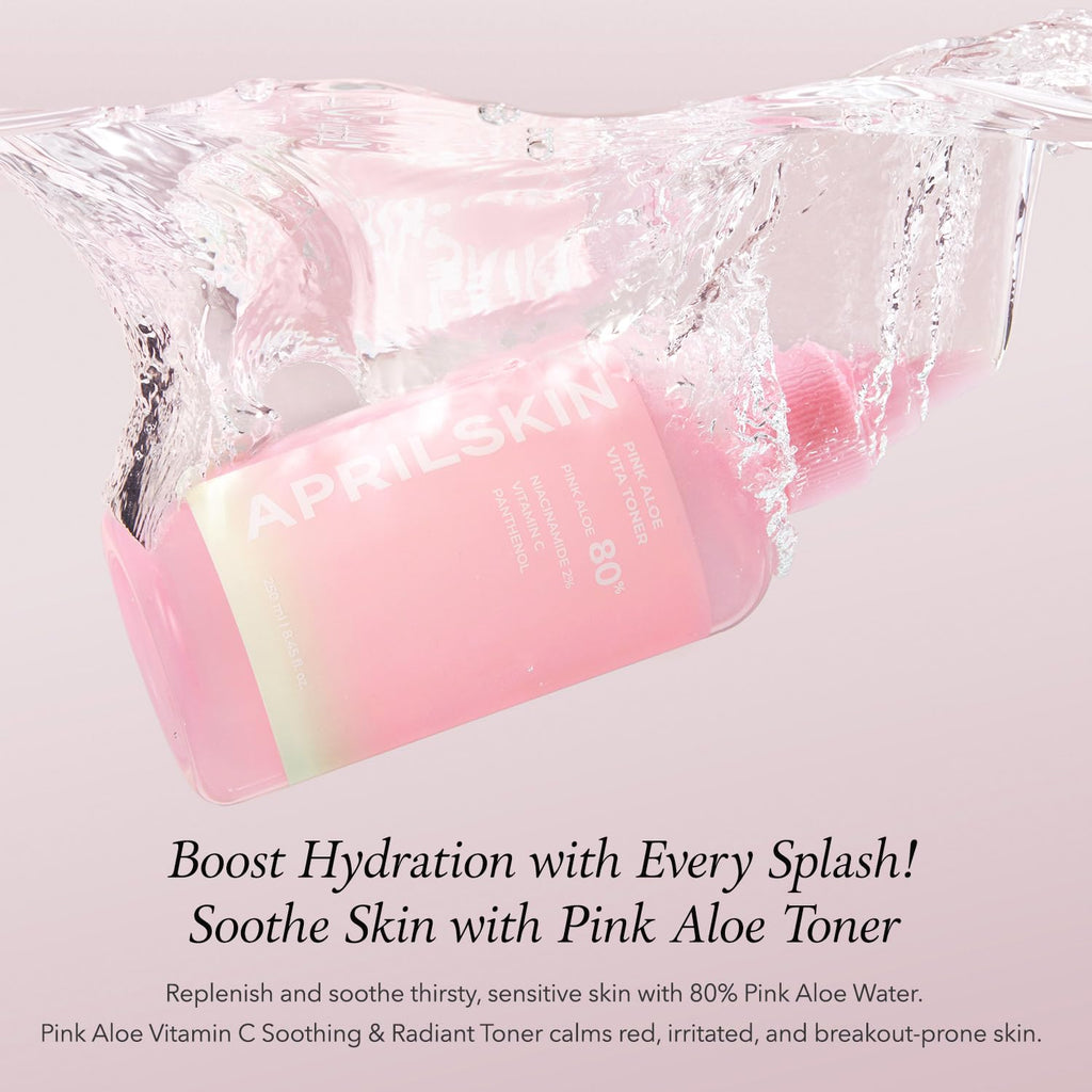 APRILSKIN Pink Aloe Vita Toner — Hydrating, Non-Sticky Calming Toner with 80% Pink Aloe Vera Water (8.45 fl oz)