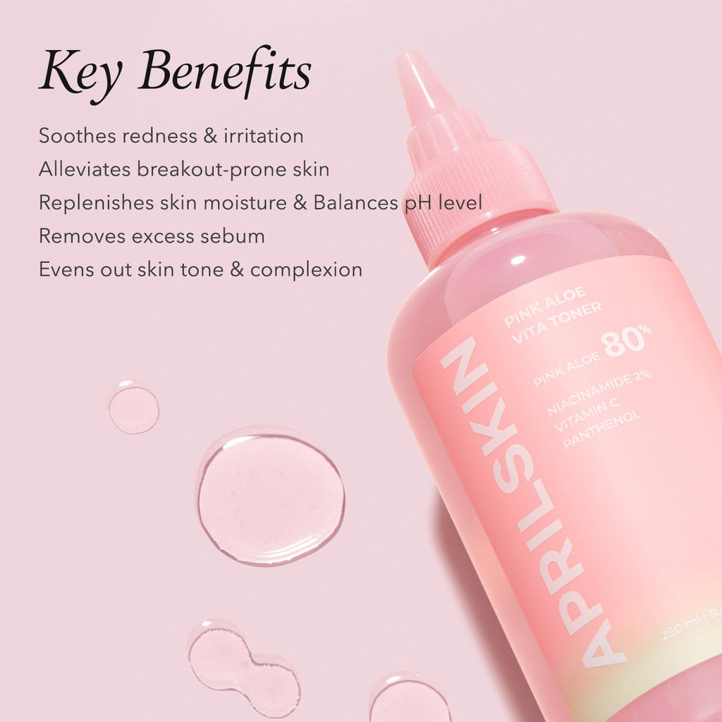 APRILSKIN Pink Aloe Vita Toner — Hydrating, Non-Sticky Calming Toner with 80% Pink Aloe Vera Water (8.45 fl oz)