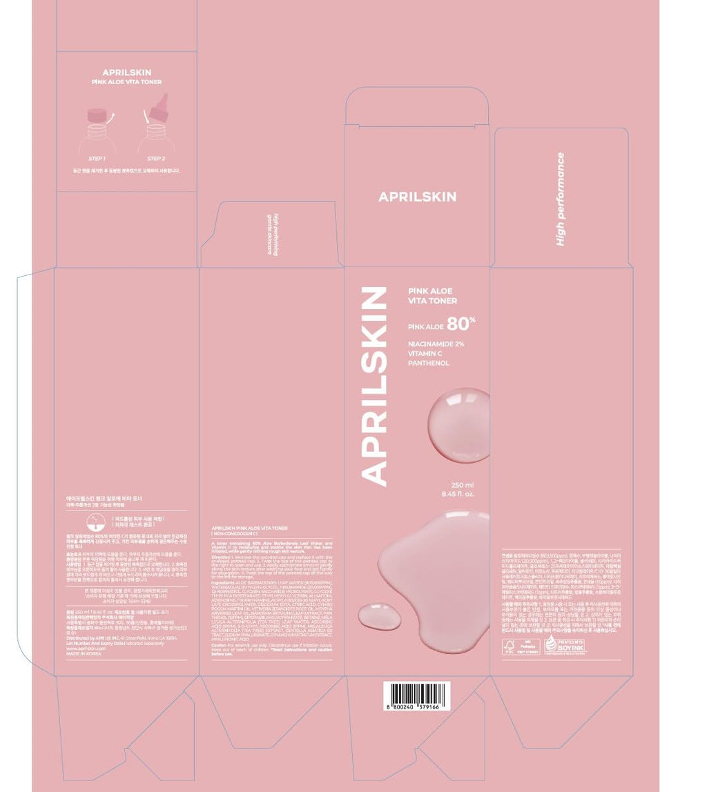 APRILSKIN Pink Aloe Vita Toner — Hydrating, Non-Sticky Calming Toner with 80% Pink Aloe Vera Water (8.45 fl oz)
