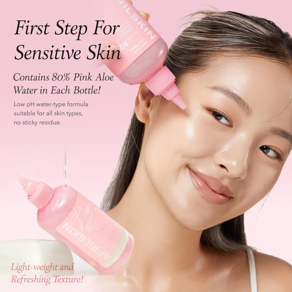 APRILSKIN Pink Aloe Vita Toner — Hydrating, Non-Sticky Calming Toner with 80% Pink Aloe Vera Water (8.45 fl oz)