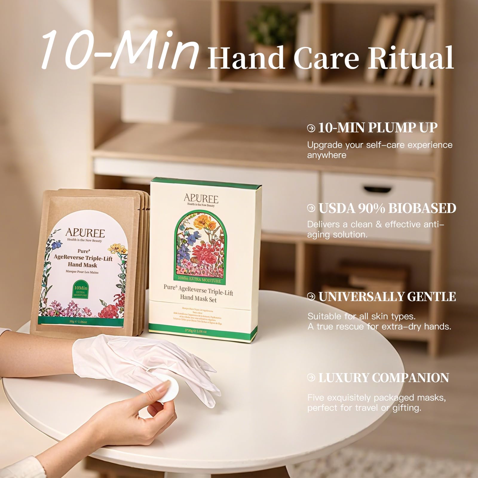 APUREE Anti Aging Hand Mask Gloves – 10-Minute Repair & Extra Moisture (5x30g)
