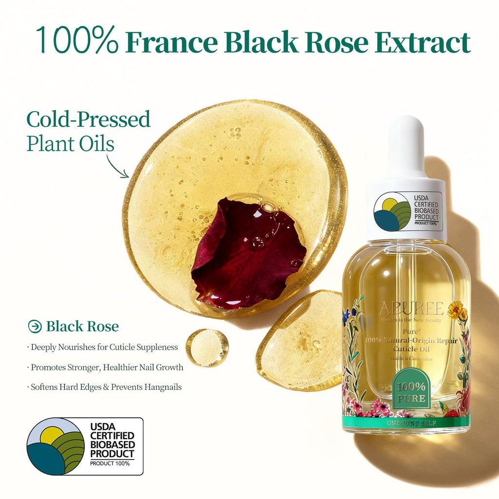 APUREE 100% Bio-Based Cuticle Oil — Nail Strengthener & Growth Oil, 1oz | USDA Verified, Vegan