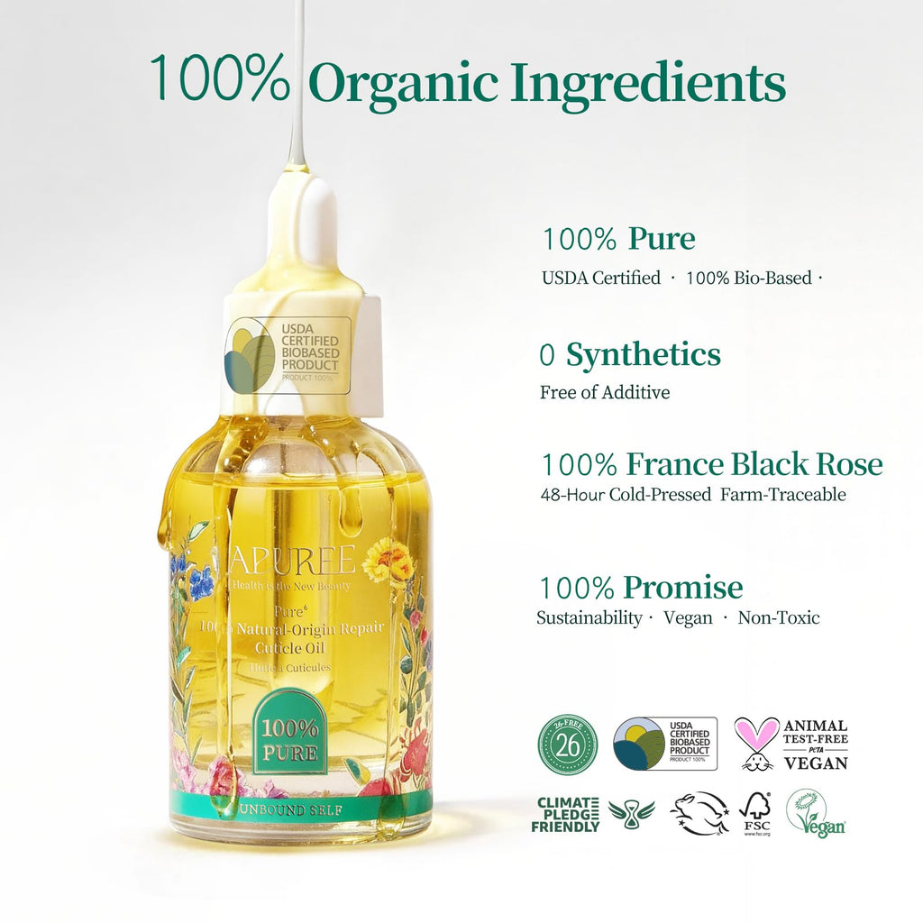 APUREE 100% Bio-Based Cuticle Oil — Nail Strengthener & Growth Oil, 1oz | USDA Verified, Vegan