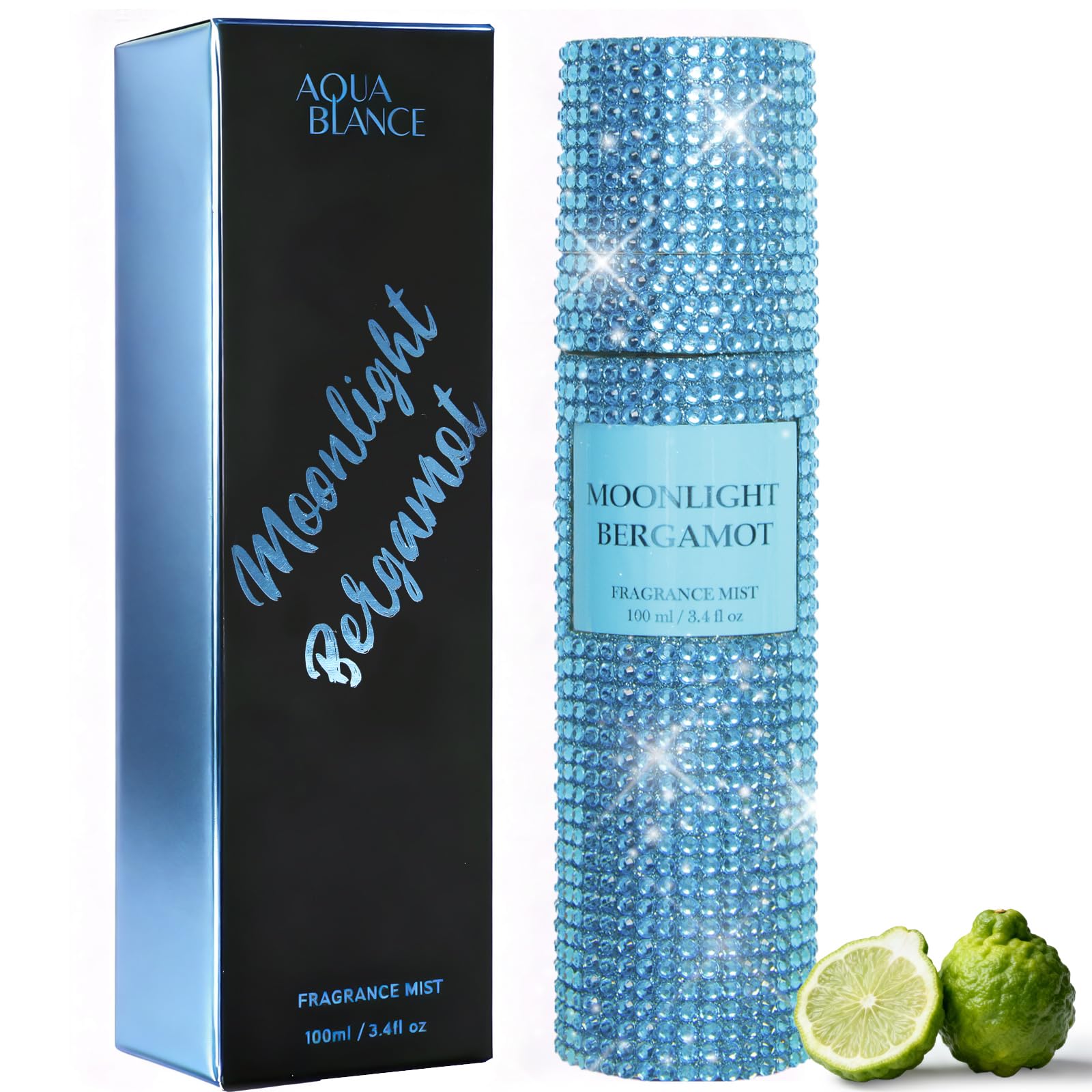 AQUA BLANCE Moonlight Bergamot Body Spray for Women | Diamond-Embellished Fragrance Mist 3.4 fl oz