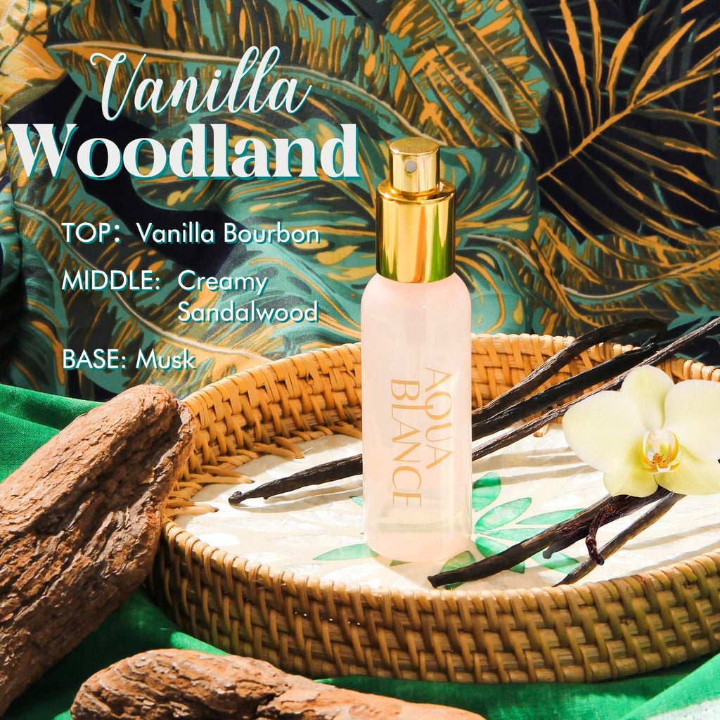 AQUA BLANCE Body Spray Set — 3 Travel-Size Scents (60ml each) Vanilla Woodland, Weekend Bliss, Floating Dreams