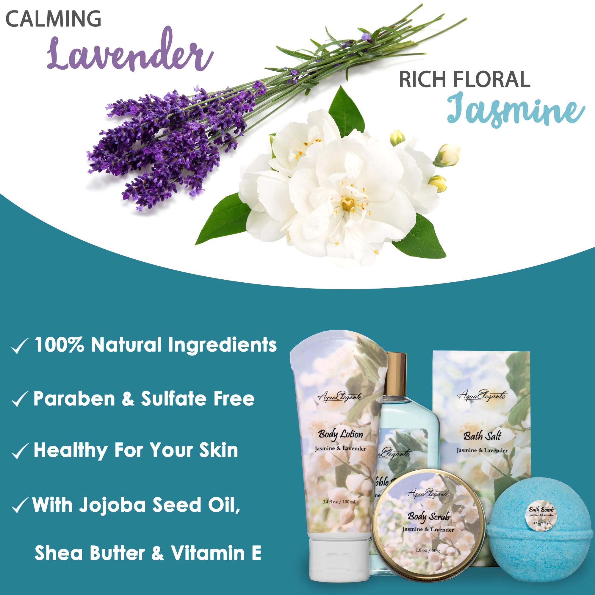 Aqua Elegante Spa Baskets for Women – Jasmine & Lavender Luxury Bath Set