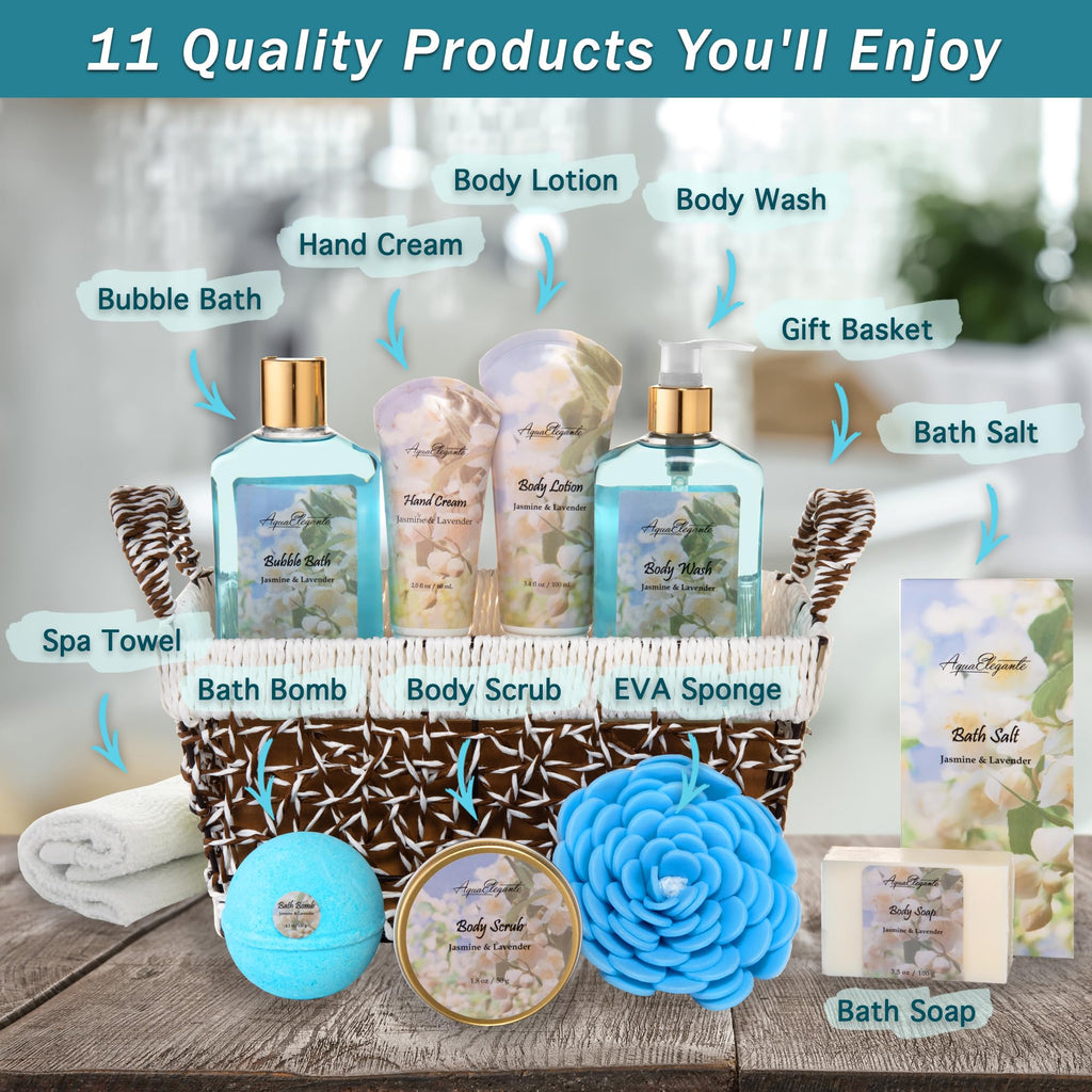 Aqua Elegante Spa Baskets for Women – Jasmine & Lavender Luxury Bath Set