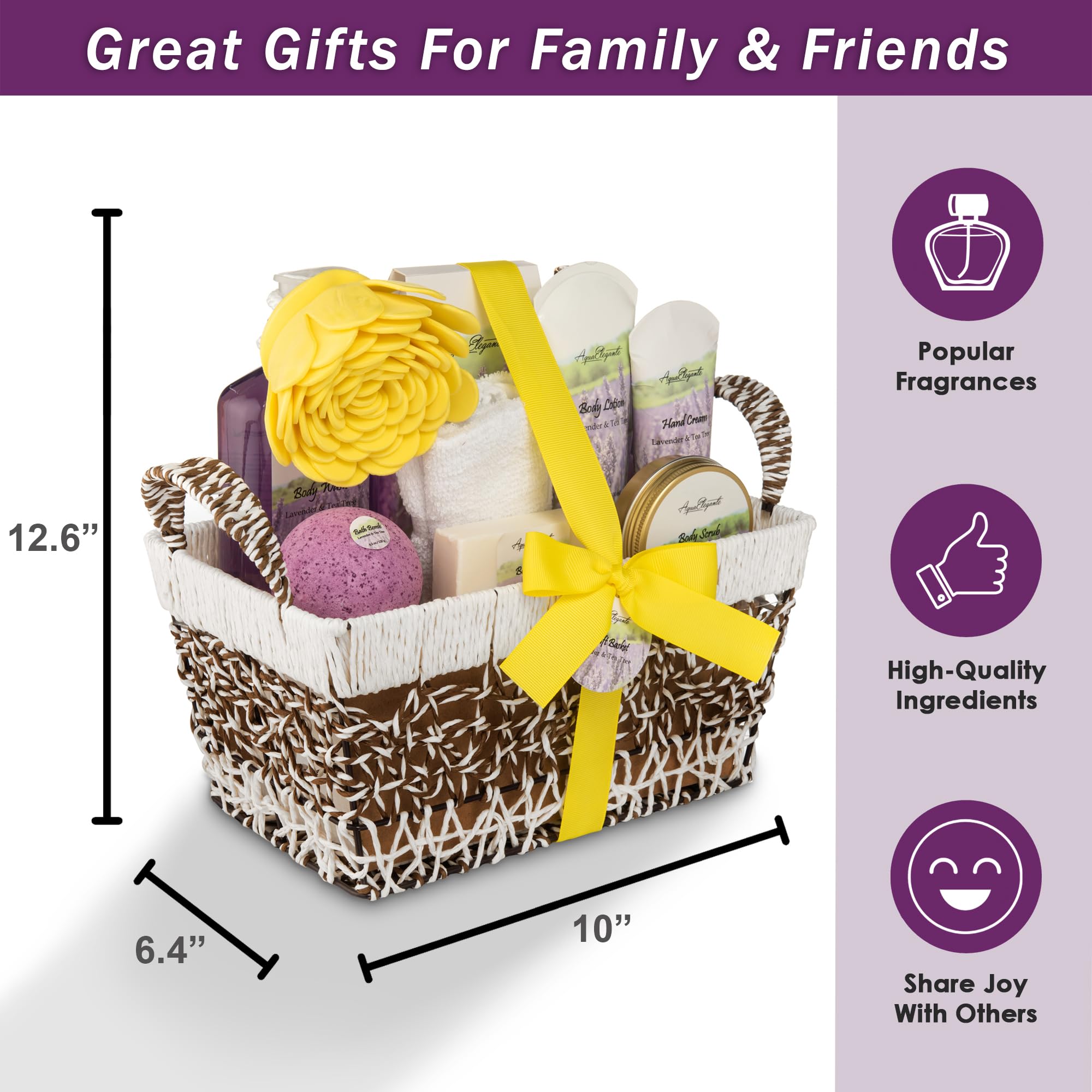 Aqua Elegante Spa Baskets for Women – Luxury Lavender & Tea Tree Bath Set