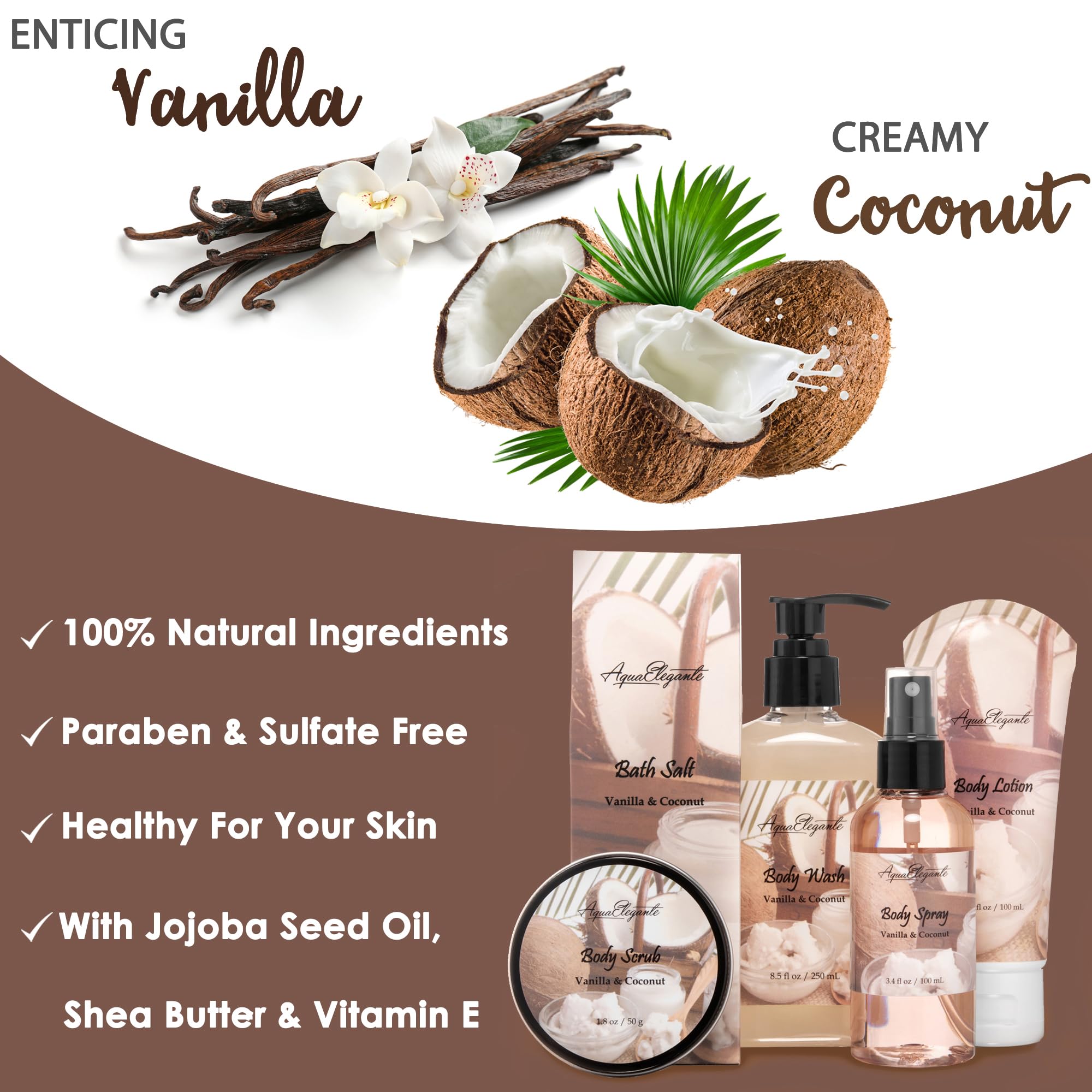 Aqua Elegante Spa Baskets for Women – Luxury Coconut & Vanilla Bath Set Gift Pack