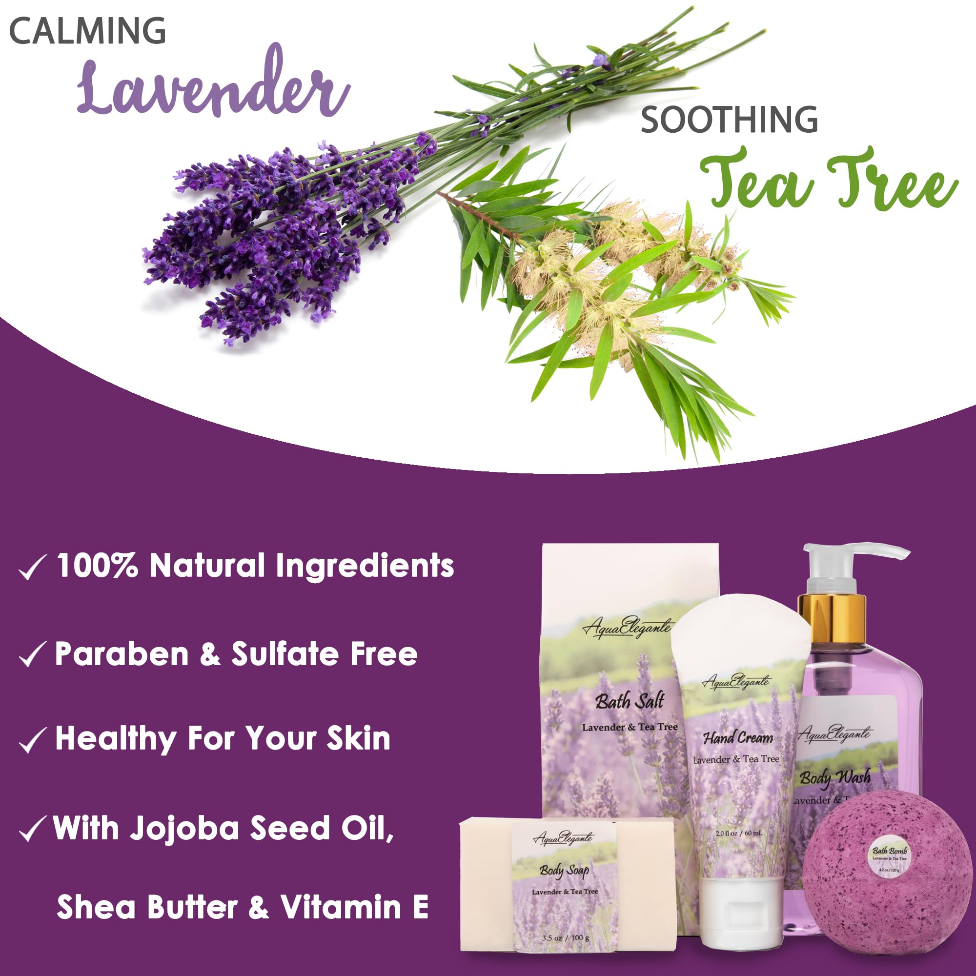 Aqua Elegante Spa Baskets for Women – Luxury Lavender & Tea Tree Bath Set
