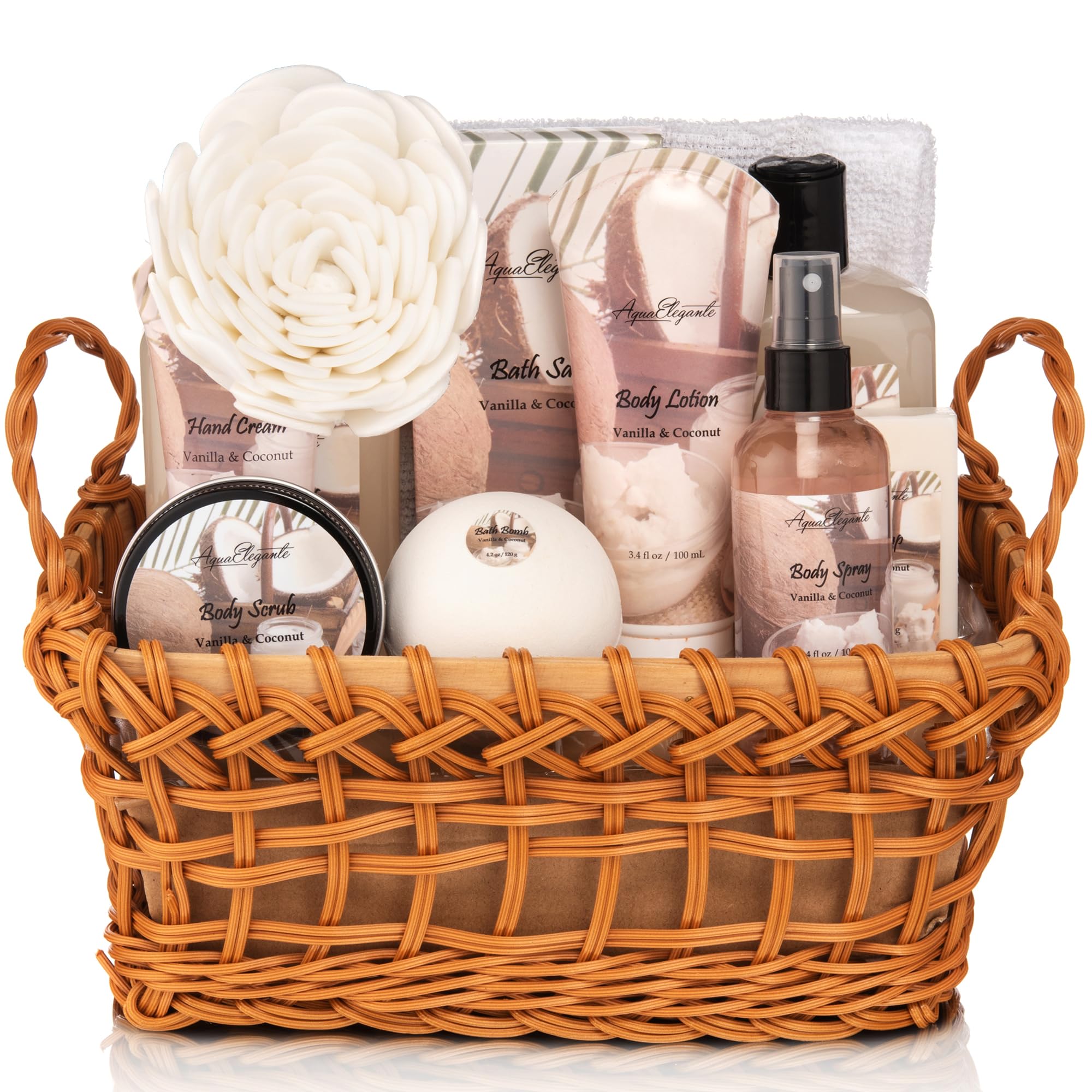 Aqua Elegante Spa Baskets for Women – Luxury Coconut & Vanilla Bath Set Gift Pack