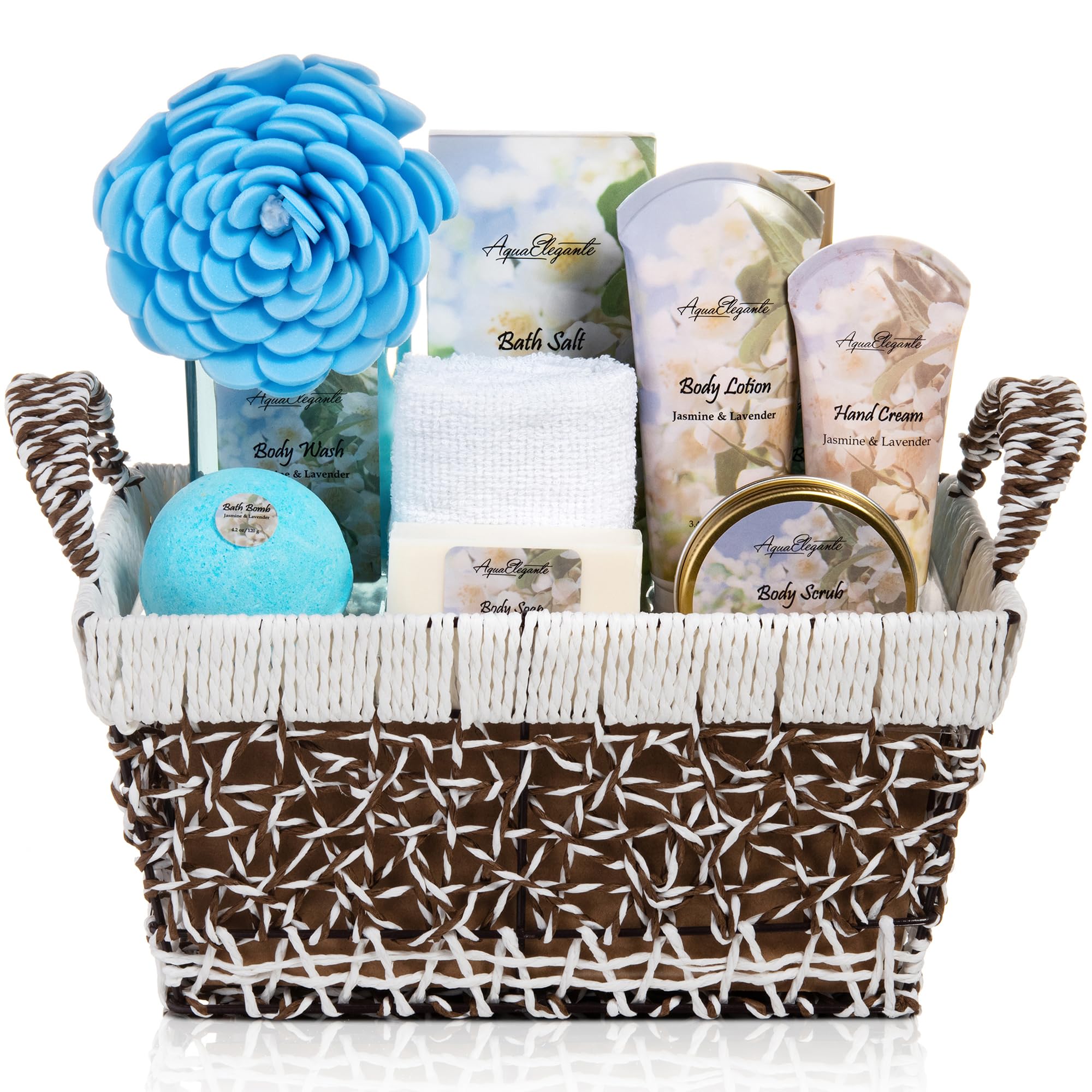 Aqua Elegante Spa Baskets for Women – Jasmine & Lavender Luxury Bath Set