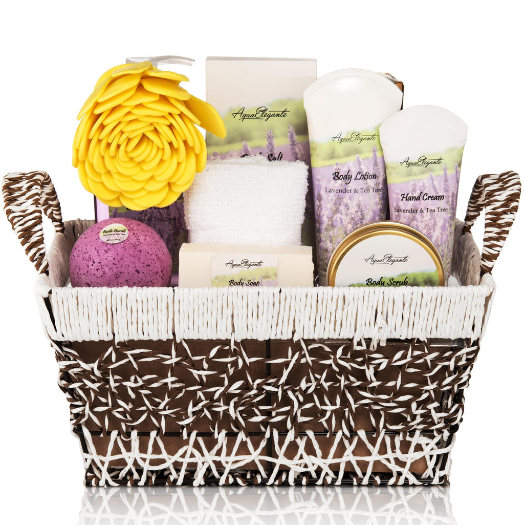Aqua Elegante Spa Baskets for Women – Luxury Lavender & Tea Tree Bath Set