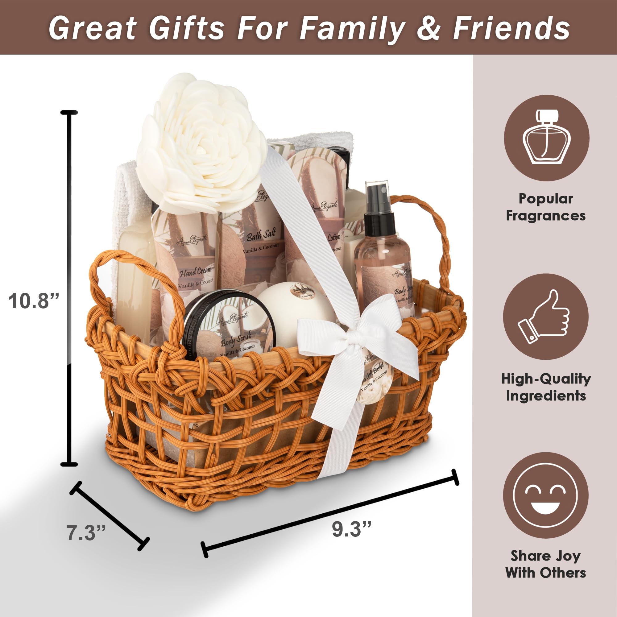 Aqua Elegante Spa Baskets for Women – Luxury Coconut & Vanilla Bath Set Gift Pack
