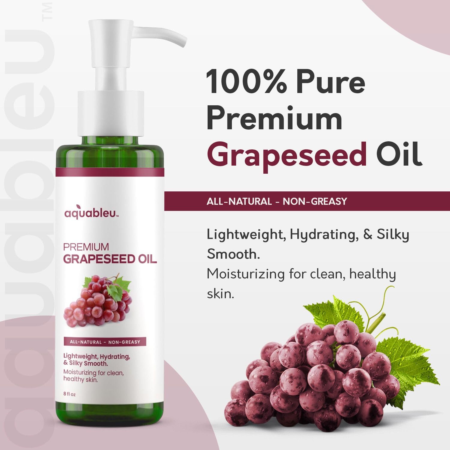 Aquableu Premium Grapeseed Oil – 100% Pure, Cold-Pressed, Hydrating (8 oz)