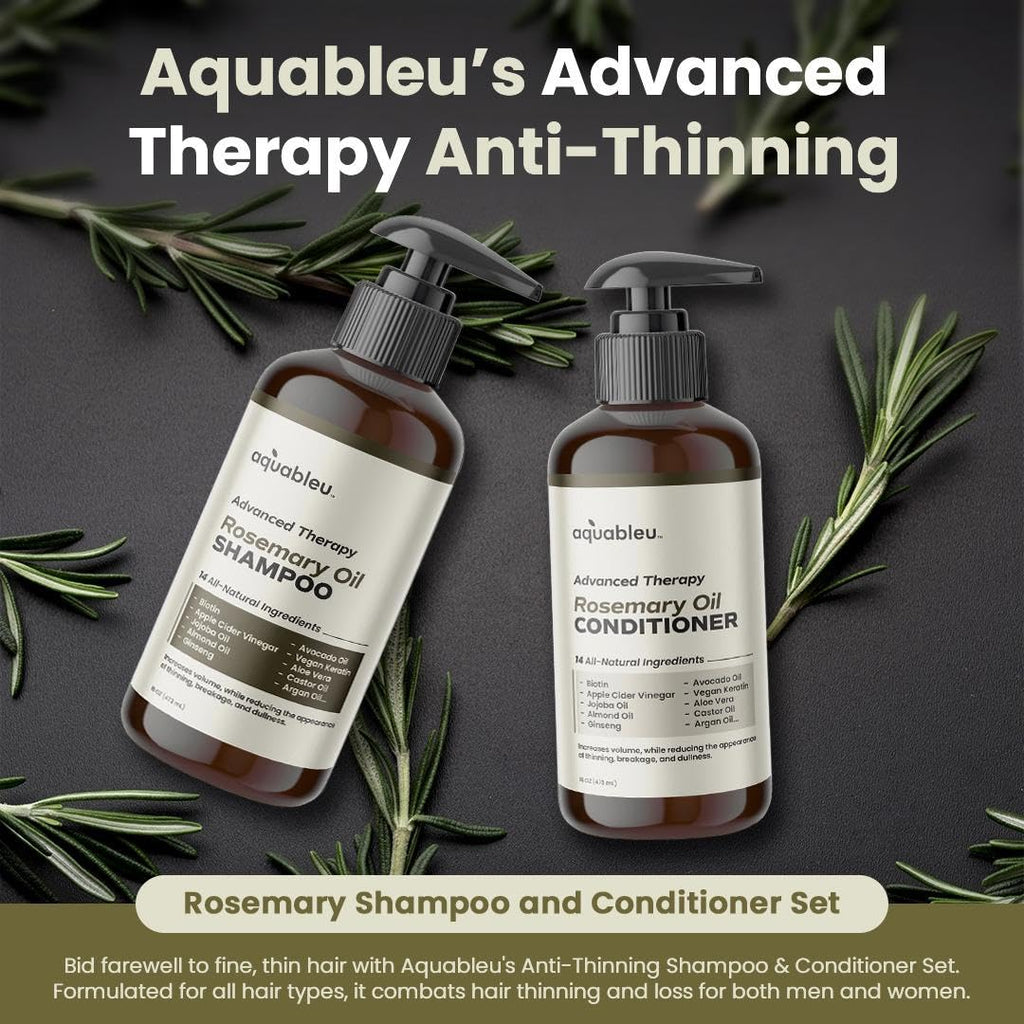 Aquableu Advanced Therapy Rosemary Oil Shampoo & Conditioner Set – 16oz for Volume, Strength & Thickness