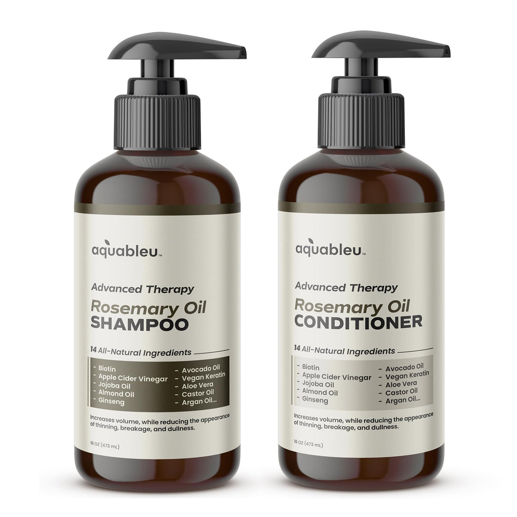 Aquableu Advanced Therapy Rosemary Oil Shampoo & Conditioner Set – 16oz for Volume, Strength & Thickness