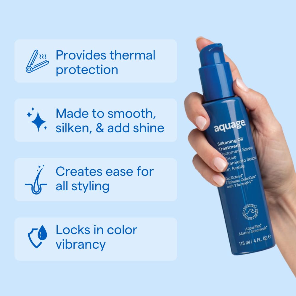AQUAGE SeaExtend Silkening Oil Treatment – Ultra-Light, Colorless Finish, 4 oz