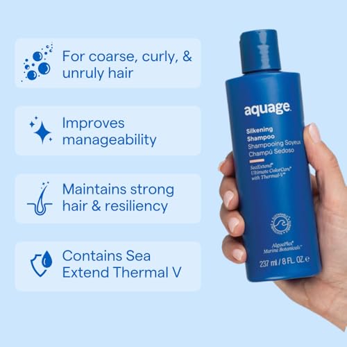 Aquage SeaExtend Silkening Shampoo – Smooths Coarse & Curly Hair, 8 oz