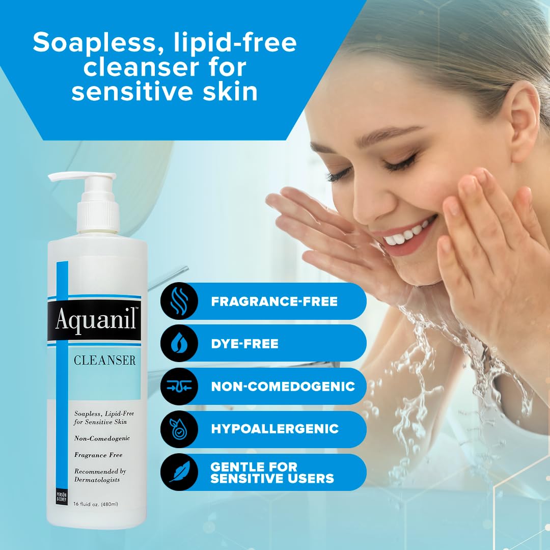 Aquanil Lipid-Free Cleanser for Sensitive Skin | Fragrance-Free, Soap-Free, 3 Pack – 16 oz